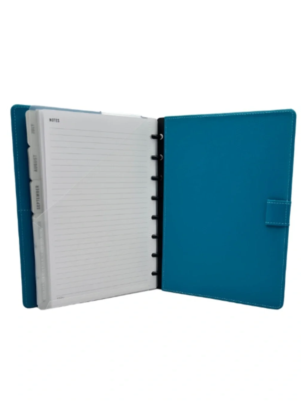 Discbound Monthly Planner Starter Set, Undated, Junior Size, Leather Cover, Teal